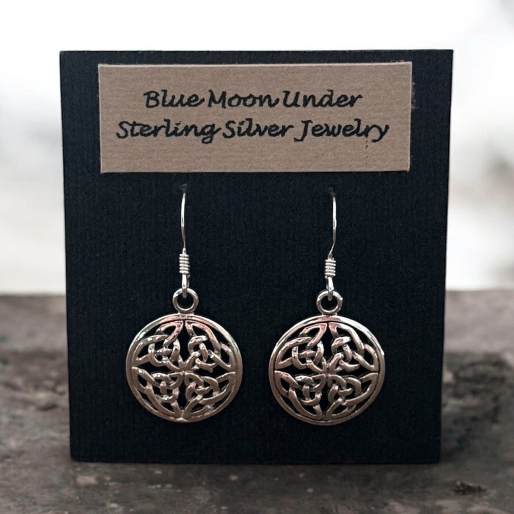 NWT 925 Sterling Silver Round Celtic Dangle Drop Earrings! Hypoallergenic! NEW! - Picture 4 of 9